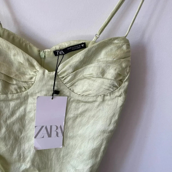 Zara Ruched Satin Effect Dress Light Green Bloggers Favourite Sz M - Picture 9 of 10